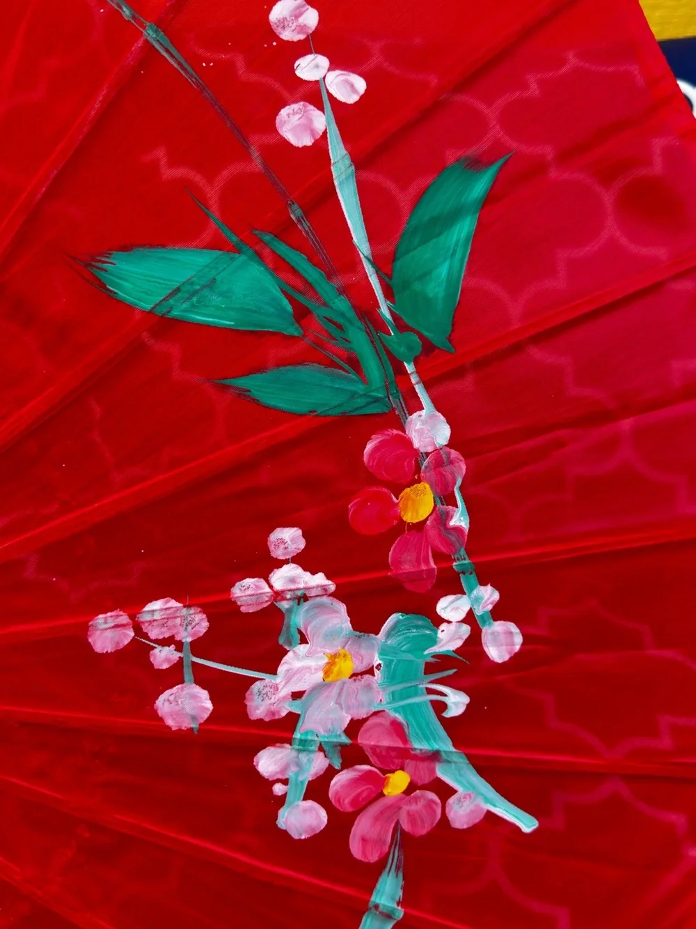 Red Floral handpainted Asian style Parasol Umbrella for Parties Home decor